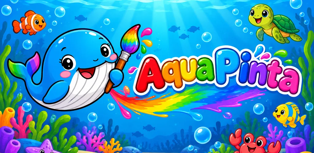 AquaPinta: una ballena con un pincel pintando un arcoíris en el fondo del mar